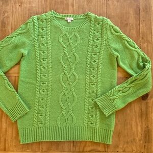 Bright green cable knit sweater from Gap